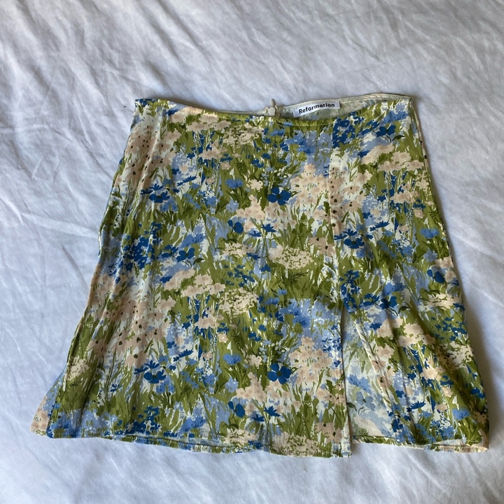 Reformation Floral Mini Skirt - Blue and Green